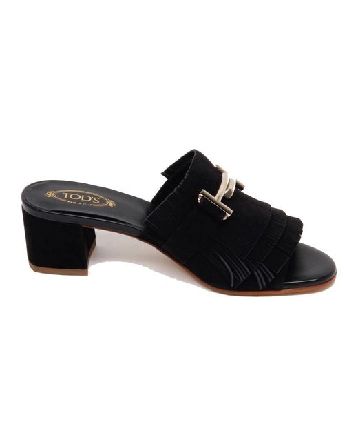 Tod's Black Heeled Mules