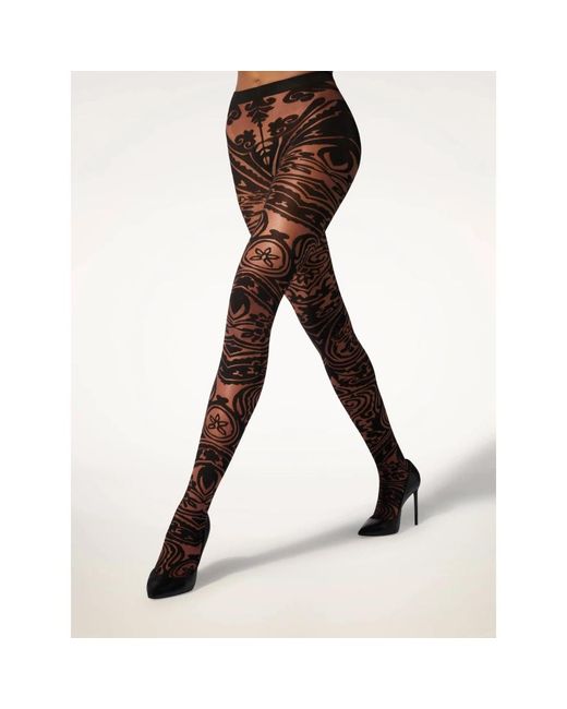Wolford Ondergoed ,Zwart ,Tattoo Panty Bruin in het Natural