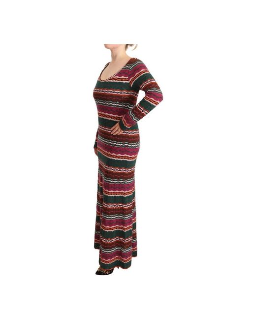 Missoni Kleedjes ,Veelkleurig ,Wol Stripe Wool Knitted Maxi Sheath Dress in het Red