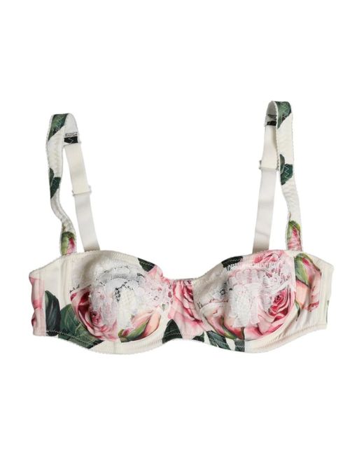 Dolce & Gabbana Pink Weißer Blumiger Seiden Balconette-Bh