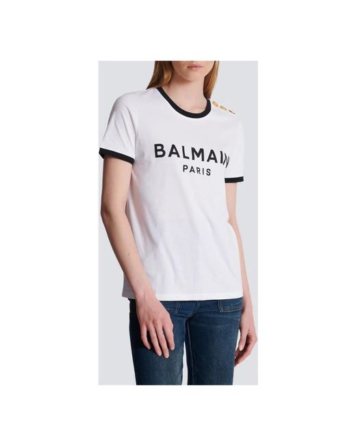 Balmain White T-Shirt Paris 3 Knöpfe