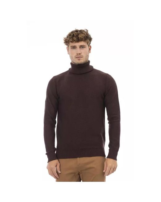 Maglione in lana merino marrone con collo alto di Alpha Studio in Purple da Uomo