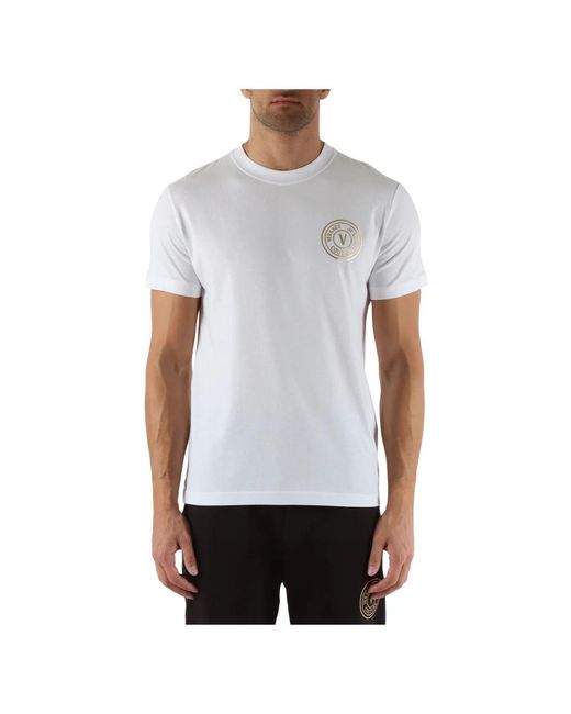 Versace Slim fit baumwoll logo print t-shirt in White für Herren