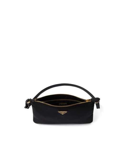 Prada Black Schwarze Emaille Dreieck Logo Umhängetasche