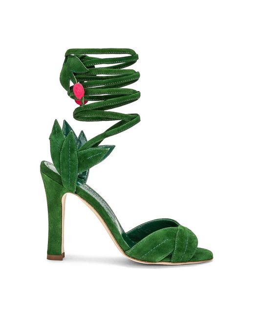 Manolo Blahnik Ossie 105 Wrap Sandalen in het Green