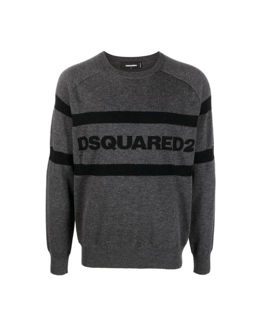 DSquared² Gray Round-Neck Knitwear for men