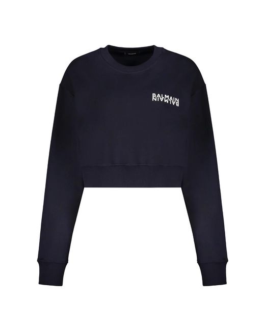 Balmain Hoodies & Sweatvesten ,Blauw ,Katoen Crop Sweatshirt in het Blue