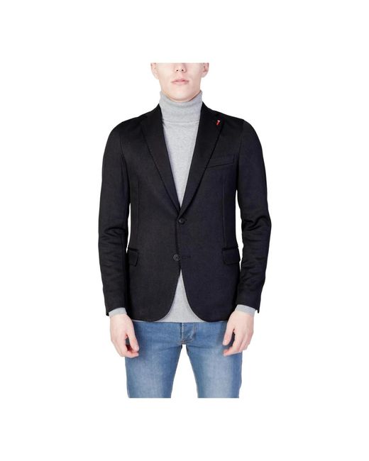 MULISH Schwarzer buttoned lapel collar blazer in Blue für Herren