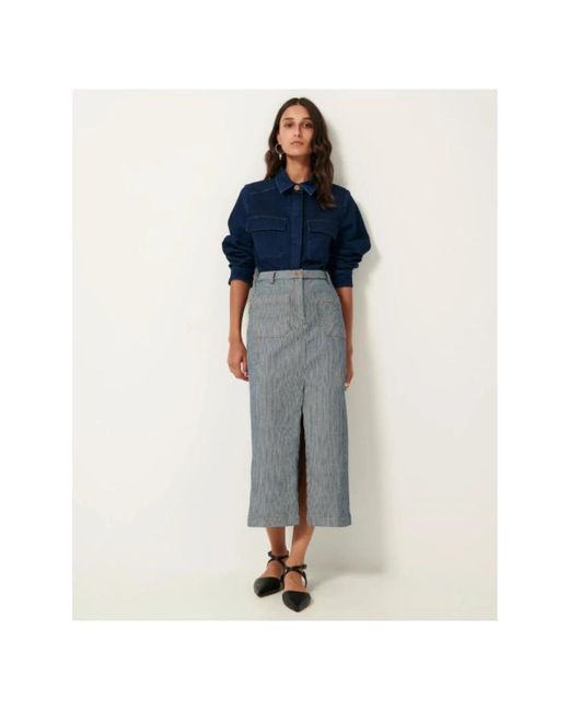Sessun Rokken ,Blauw ,Katoen Cotton Blend Midi Rok in het Gray