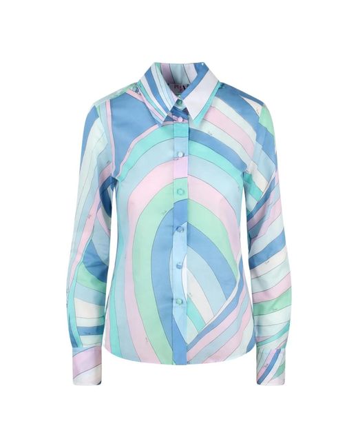 Camicia in cotone con stampa iride di Emilio Pucci in Blue