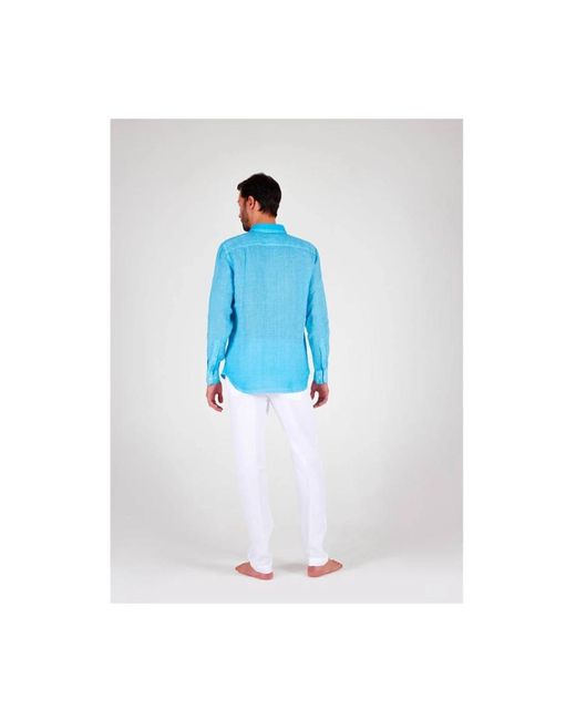 120% Lino Blue Casual Shirts for men