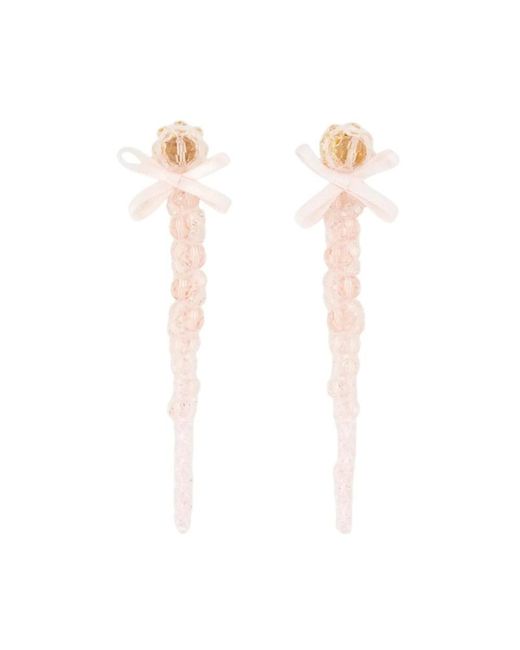 Simone Rocha Accessoires ,Roze ,Strik Druppel Oorbellen Kristal Roze in het White