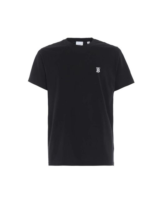 Burberry Tops ,Zwart ,Katoen Zwart T-Shirt Met Geborduurd Logo in het Black voor heren