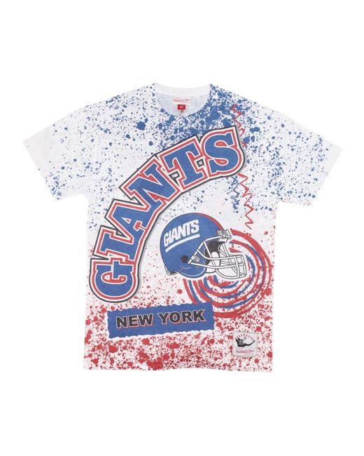 Mitchell & Ness Tops ,Veelkleurig ,Katoen Ny Giants Logo Tee Burst Sublimated in het Blue voor heren
