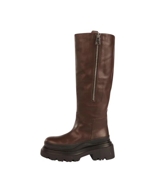 Plan C Schoenen ,Bruin ,Leer Donkerbruine Leren Kniehoge Laarzen in het Brown