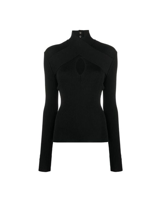 MSGM Truien & Vesten ,Zwart ,Ribgebreide Top Met Uitsparing En Mock Neck Lange Mouwen in het Black