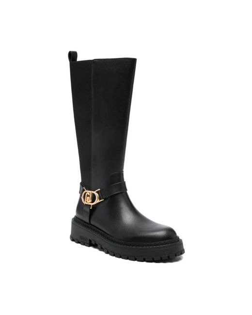 Liu Jo Black Mid-Calf Boots With-Tone Buckle