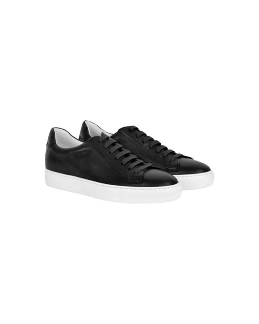Doucal's Black Contrast-Sole Leather Sneakers for men