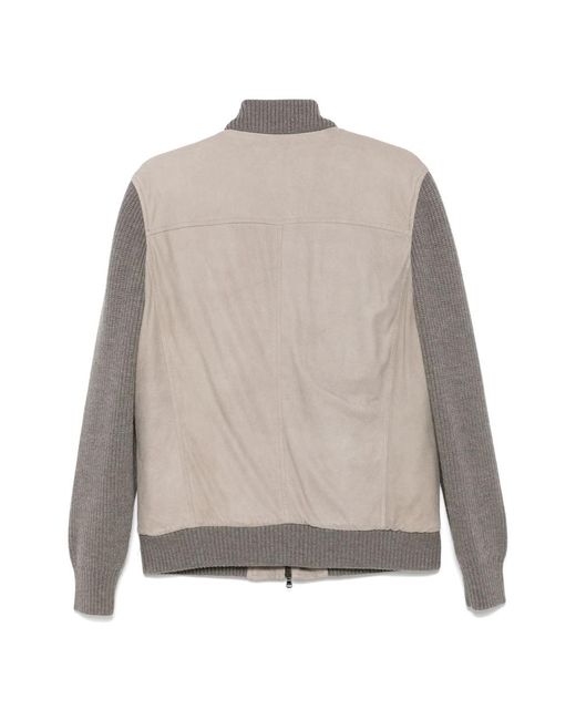 Barba Napoli Wildlederjacke mit reißverschluss und knöpfen in Gray für Herren