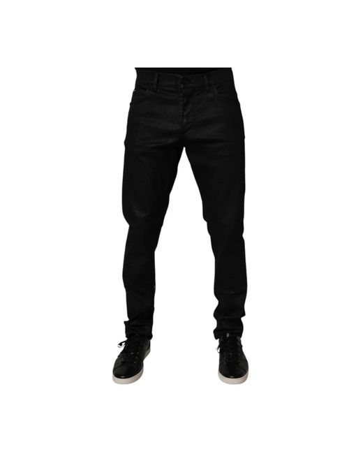 Dolce & Gabbana Schwarze Skinny Denim Jeans Mit Logo-Details in Black für Herren