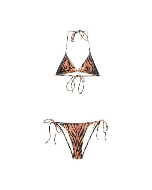 Jean Paul Gaultier Triangel Bikini Met Tijgerprint in het White