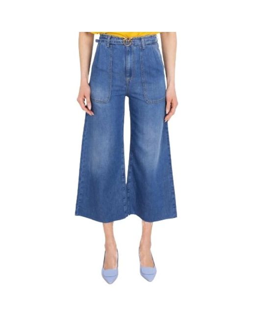 Cintura alta pierna ancha algodón lino jeans Pinko de color Blue