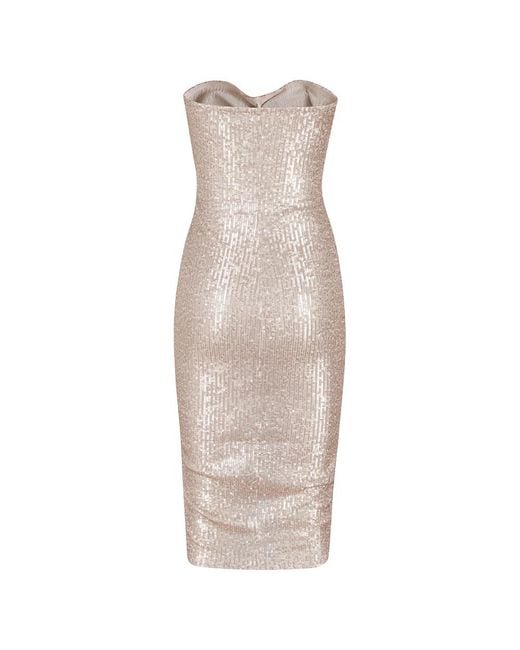 Norma Kamali Natural Schulterfreies Midi-Kleid Mit Frontraffung