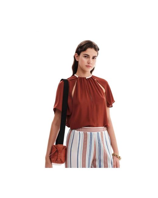 Zeus + Dione Overhemden ,Bruin ,Polyester Azure Cape-Effect Blouse in het Red