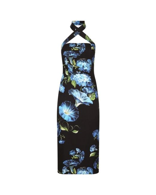 Dolce & Gabbana Blue Printed Silk Midi Dress