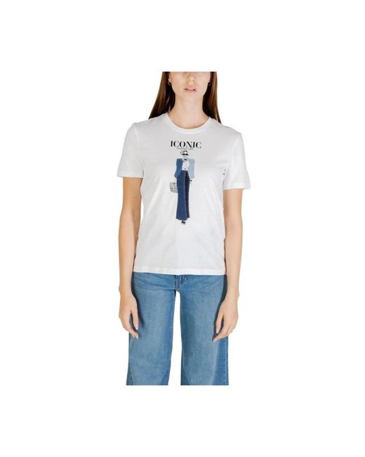 ONLY Tops ,Wit ,Katoen Blauw Katoenen T-Shirt Voor Vrouwen in het Blue