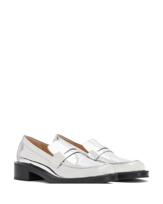 Stuart Weitzman White Leather Specchio Palmer Bold Loafers