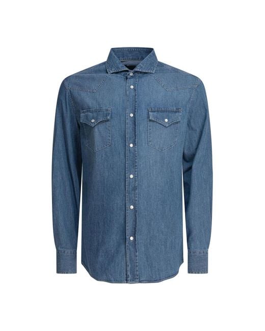 Brunello Cucinelli Blue Denim Shirts for men