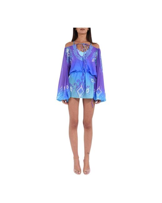 FK Blue Kurzes Gemustertes Crepe-Cady-Kleid