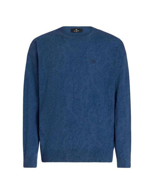 Etro Blue Round-Neck Knitwear for men