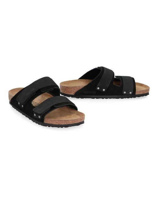 Birkenstock Black Leder-slides mit klettverschluss