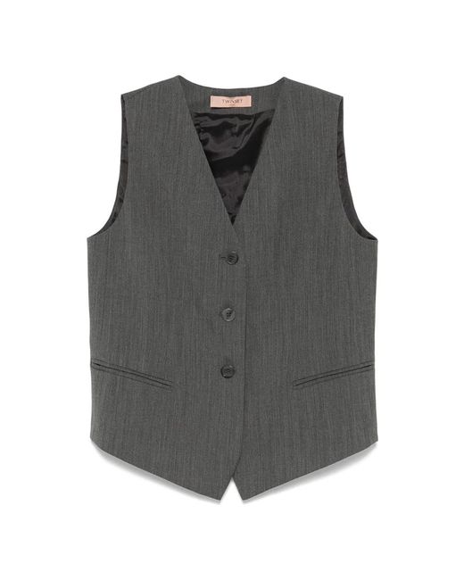 Twinset Jassen ,Grijs ,Wol Elegante Grijze Wollen Vest in het Gray