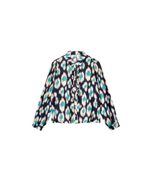 Summum Blue Ikat bluse mit rüschen summum