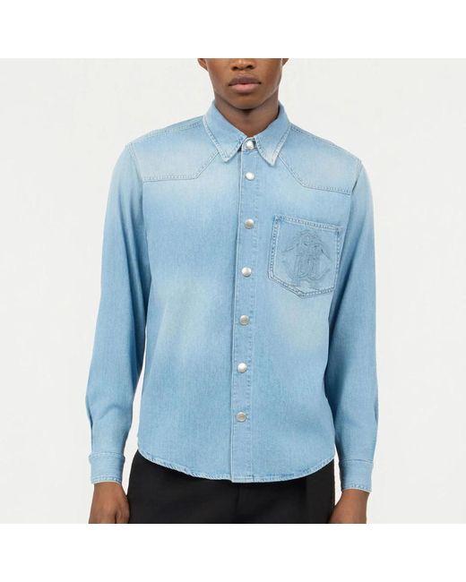 Roberto Cavalli Blue Denim Shirts for men