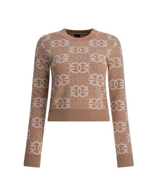 Round-Neck Knitwear Pinko de color Brown