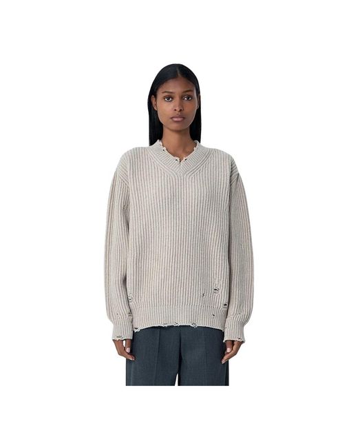 MM6 by Maison Margiela Gray V-Neck Knitwear