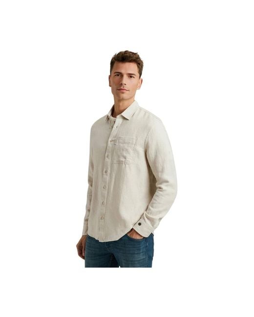 Cast Iron Lange Mouw Twill Overhemd in het Natural voor heren
