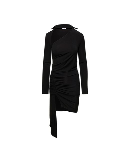 Off-White c/o Virgil Abloh Black Viscose Crepe Draped Mini Dress, Long Sleeves