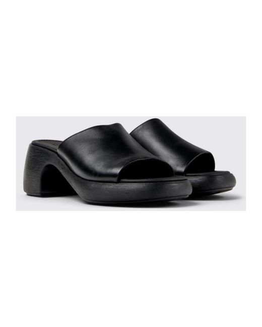 Camper Black Heeled Mules