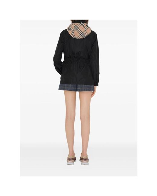 Burberry Zwarte Verborgen Capuchon Jas Check Detail in het Black