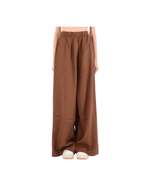 Pantalones de lino de pierna ancha con cintura elástica hinnominate de color Brown