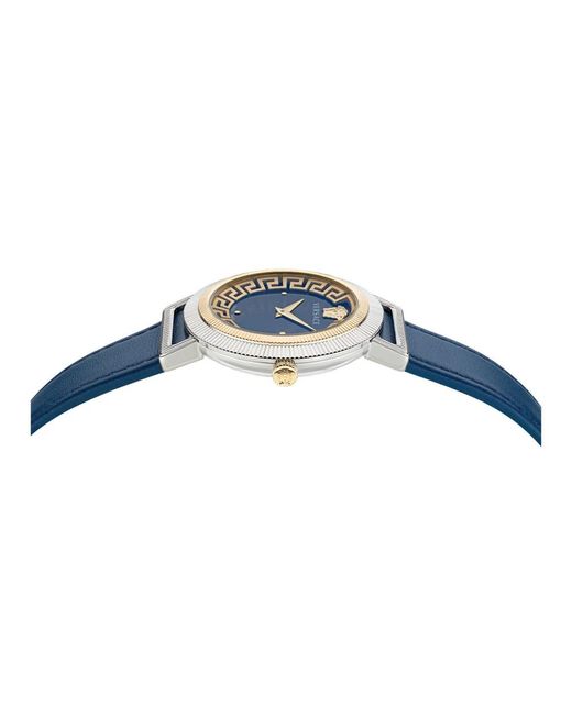 Versace Blue Armbanduhr 36 mm armband leder greca chic