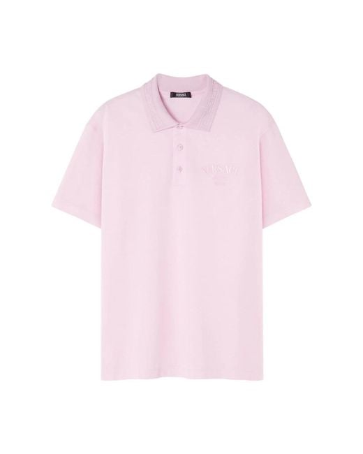 Versace Polo-shirt mit charakteristischem greca-detail in Pink für Herren
