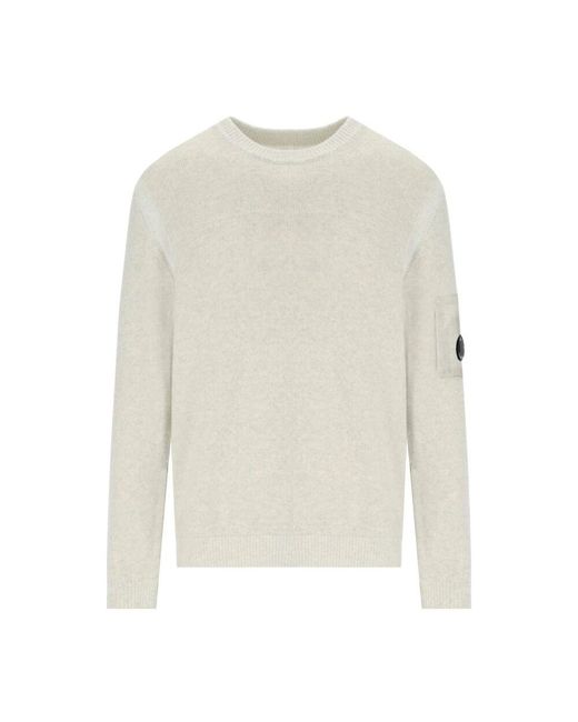 C P Company Weißer melange rundhalspullover mit vanisé in White für Herren