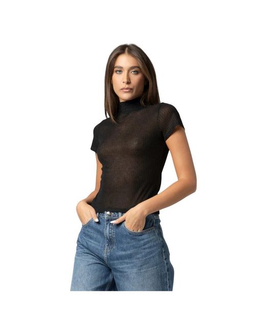Kocca Tops ,Zwart ,Chic Semi-Sheer High Neck Top in het Black