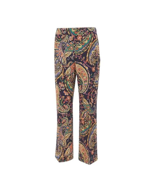 Etro Broeken ,Veelkleurig ,Polyester Stretch Cady Bootcut Broek Met Bloemenpaisleymotief in het Brown